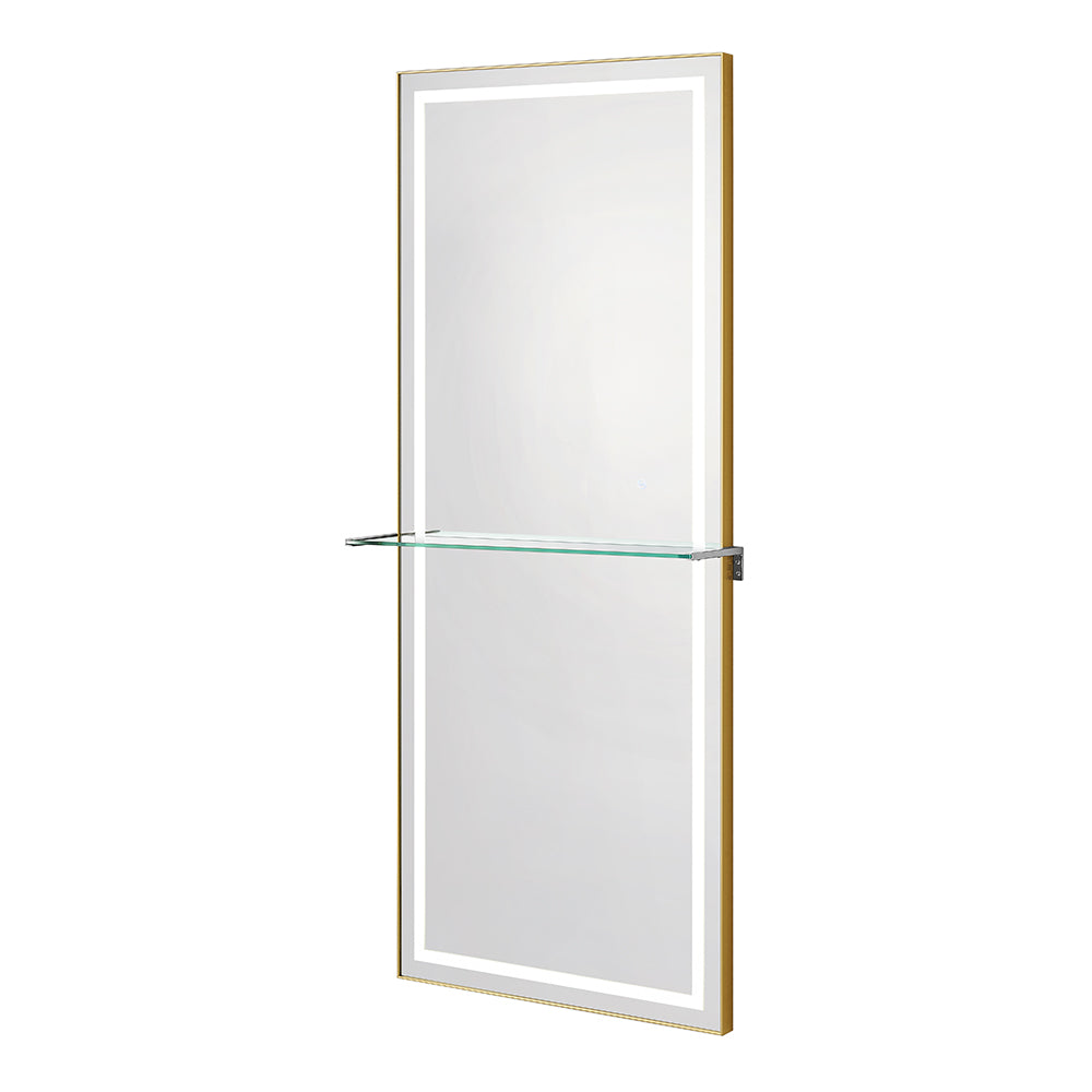 Symphony LED Styling Station and Modern Mirror with Light – Anodized Aluminum Metal Frame Brushed Gold DIR