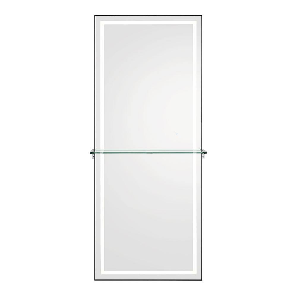 Symphony LED Styling Station and Modern Mirror with Light – Anodized Aluminum Metal Frame Brushed Black DIR