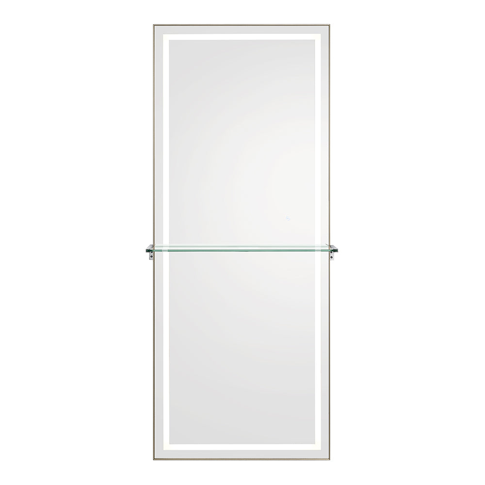 Symphony LED Styling Station and Modern Mirror with Light – Anodized Aluminum Metal Frame Brushed Champagne DIR
