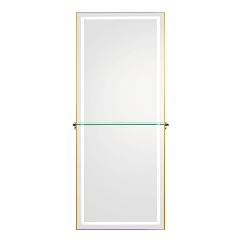 Symphony LED Styling Station and Modern Mirror with Light – Anodized Aluminum Metal Frame Brushed Gold DIR
