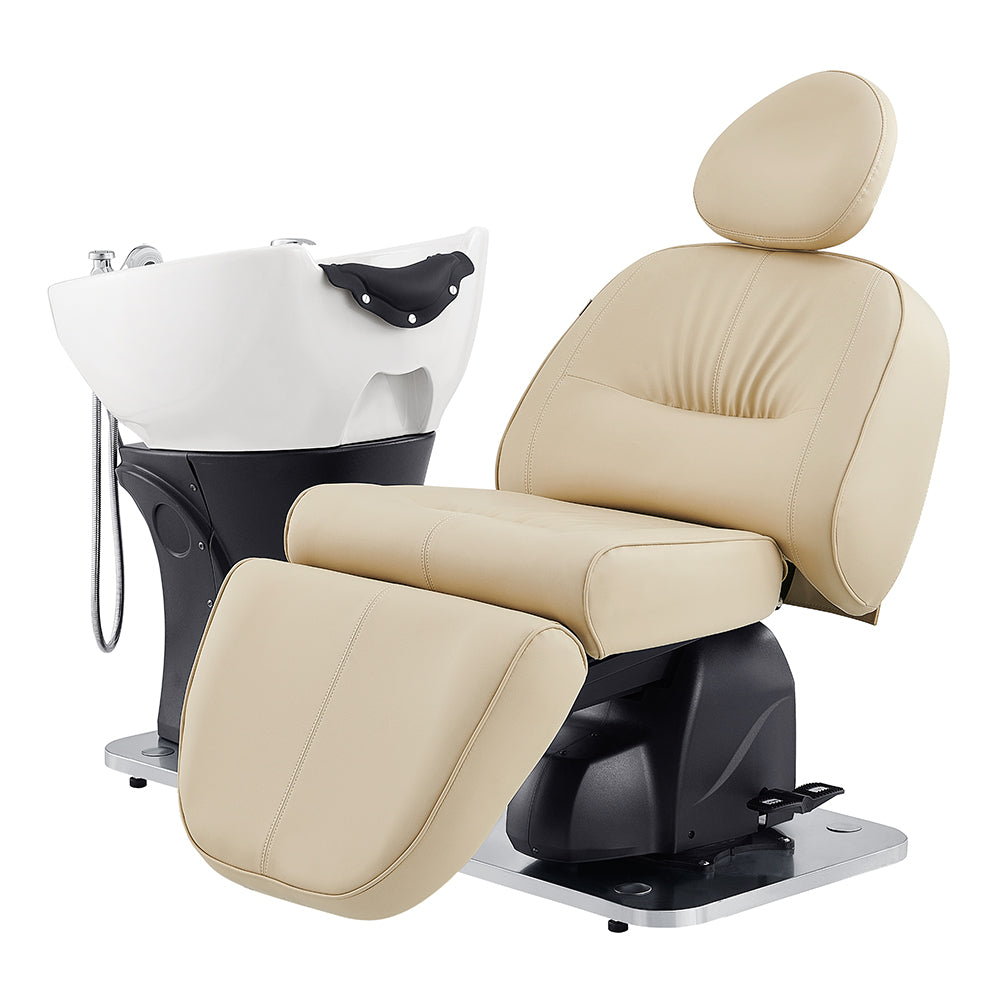 Maximus Full Recline Shampoo Beige Unit With Rotating Seat