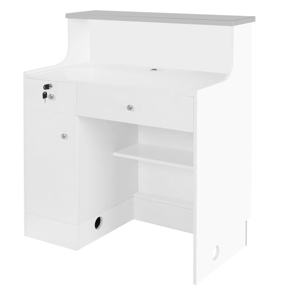 Janus Deluxe - LED Reception Front Desk White & Silver DIR