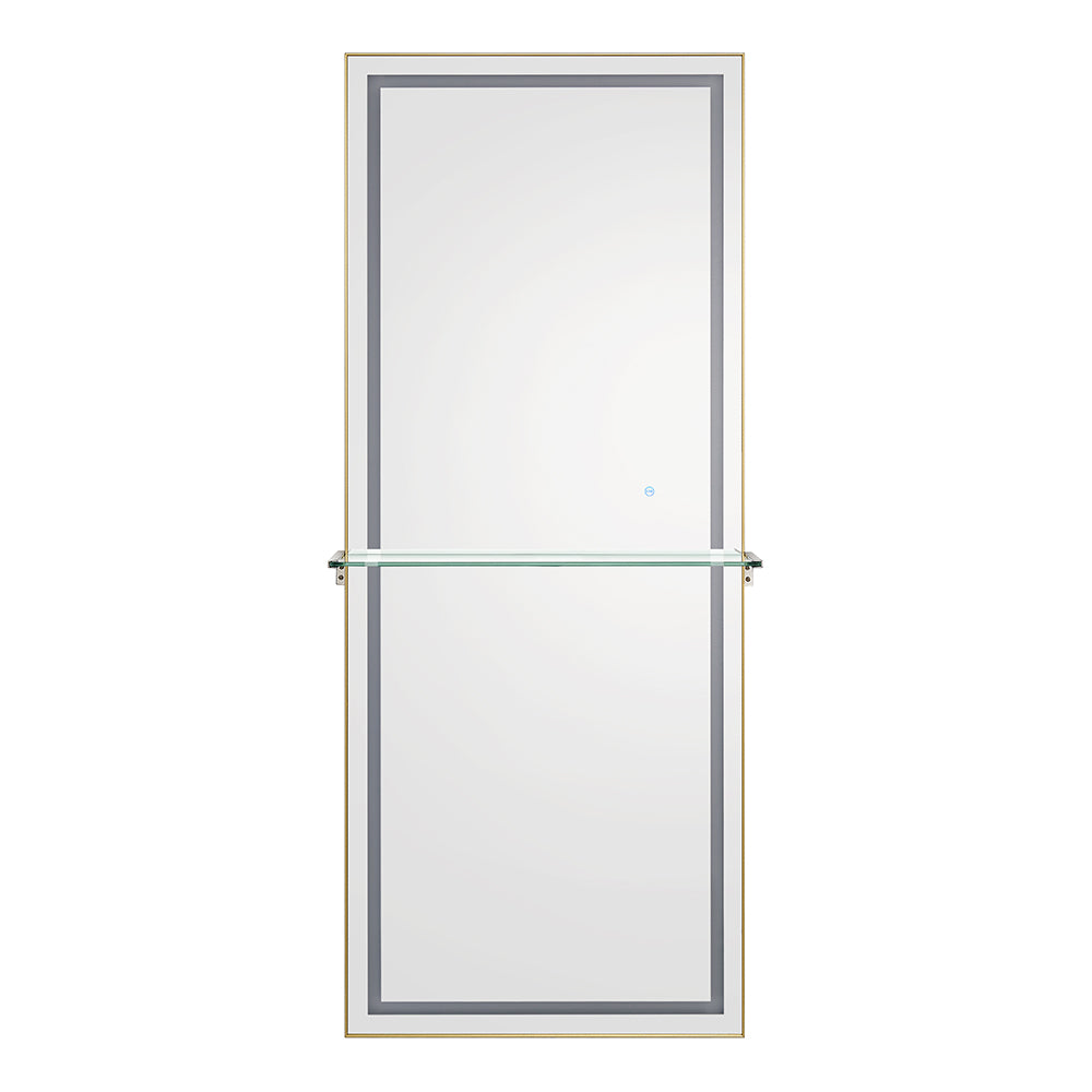 Symphony LED Styling Station and Modern Mirror with Light – Anodized Aluminum Metal Frame Brushed Gold DIR