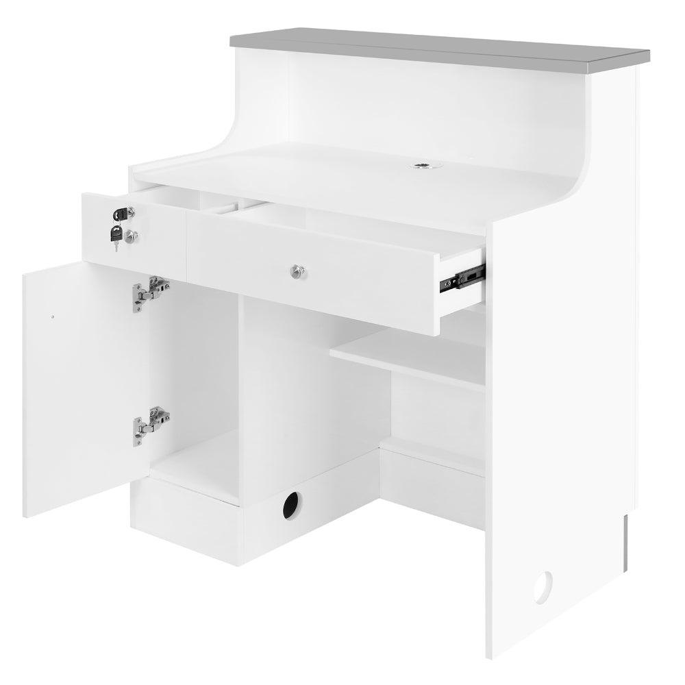 Janus Deluxe - LED Reception Front Desk White & Silver DIR