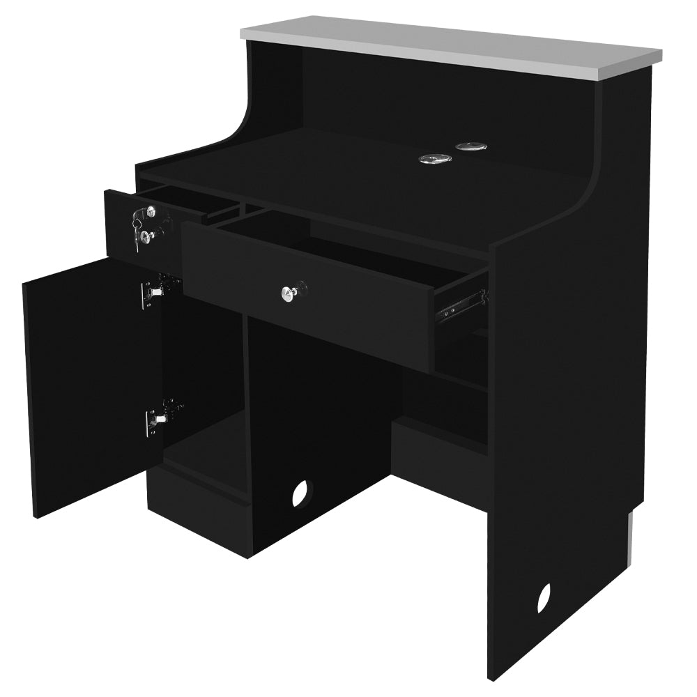 Janus Deluxe - LED Reception Front Desk Black & Silver DIR
