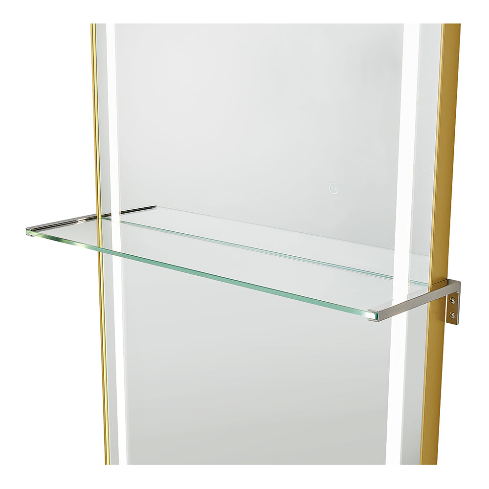 Symphony LED Styling Station and Modern Mirror with Light – Anodized Aluminum Metal Frame Brushed Gold DIR