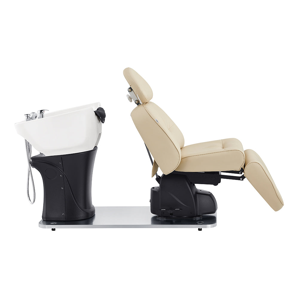 Maximus Full Recline Shampoo Beige Unit With Rotating Seat