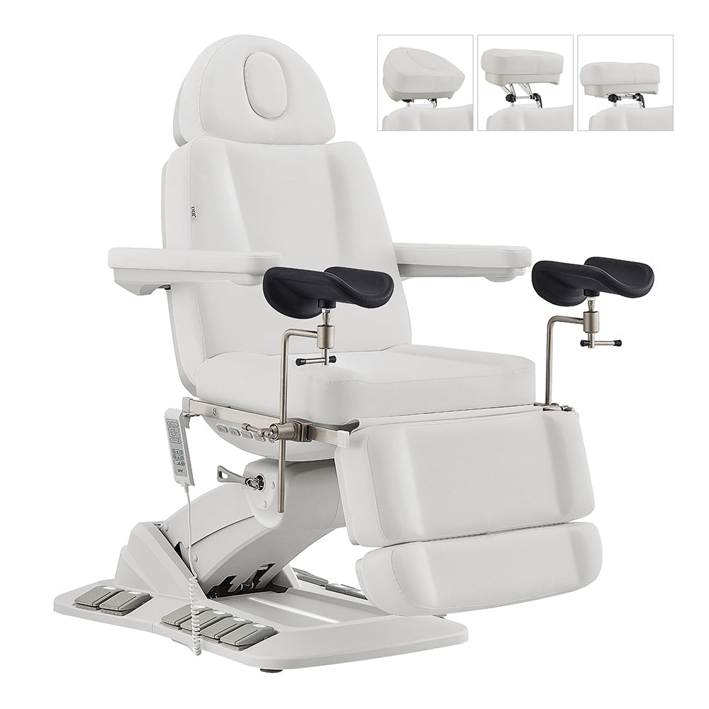 Geneva Exam Table with stirrups-4 Motors with Hand & Foot Remote White DIR