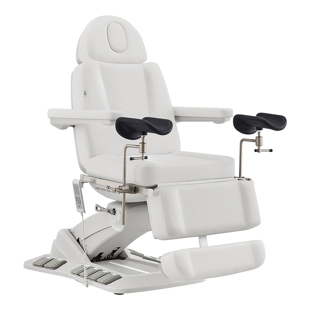 Geneva Exam Table with stirrups-4 Motors with Hand & Foot Remote White DIR
