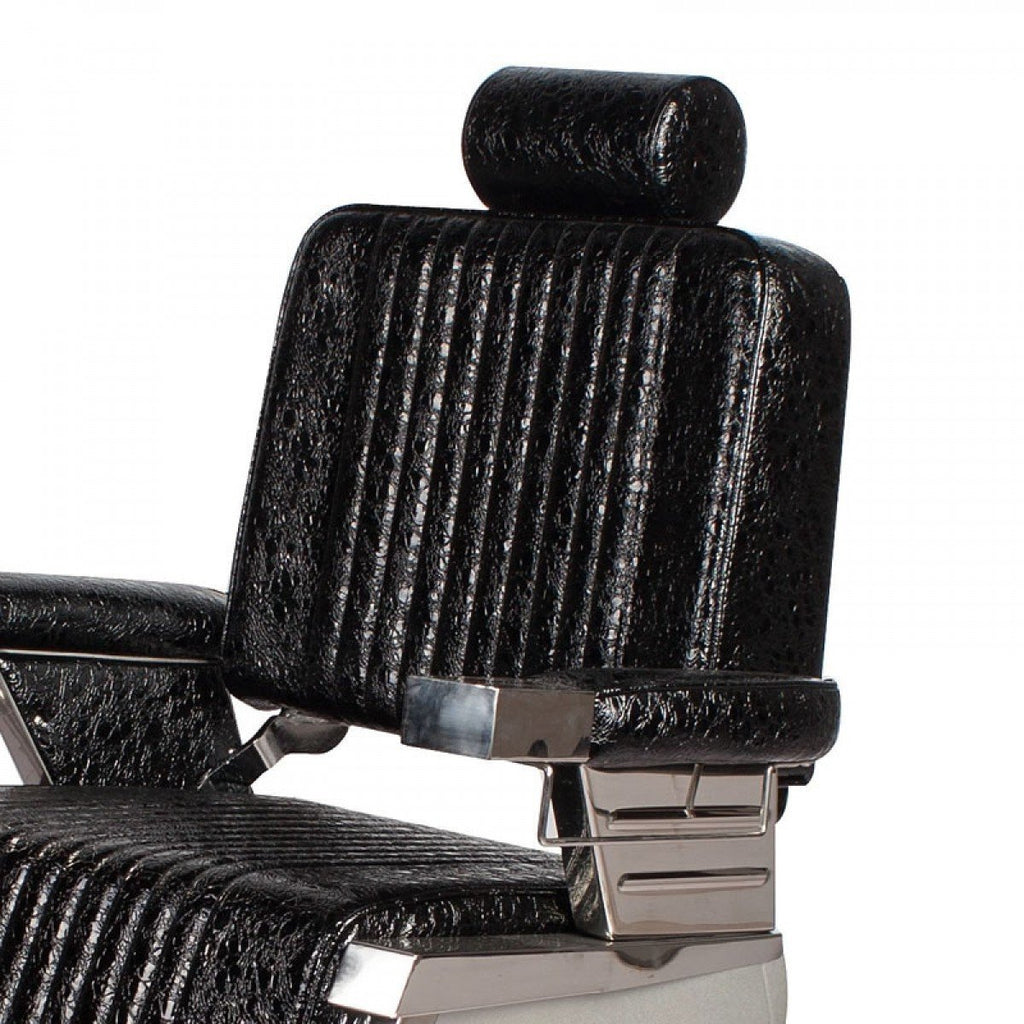 Constantine Barber Chair Patent Black Crocodile AGS Beauty - Barber Chairs