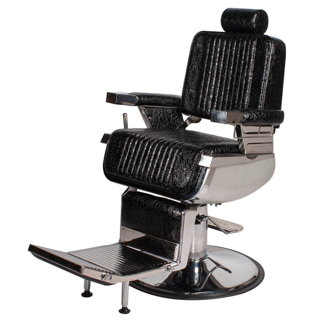 Constantine Barber Chair Patent Black Crocodile AGS Beauty - Barber Chairs