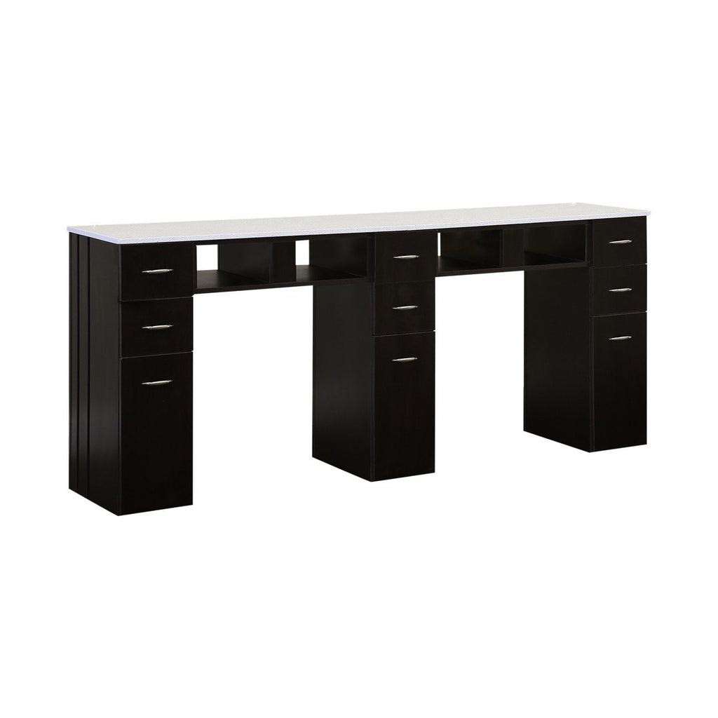 DOUBLE WHITE GRANITE TOP MANICURE TABLE Dark Brown J&A USA - Manicure Tables