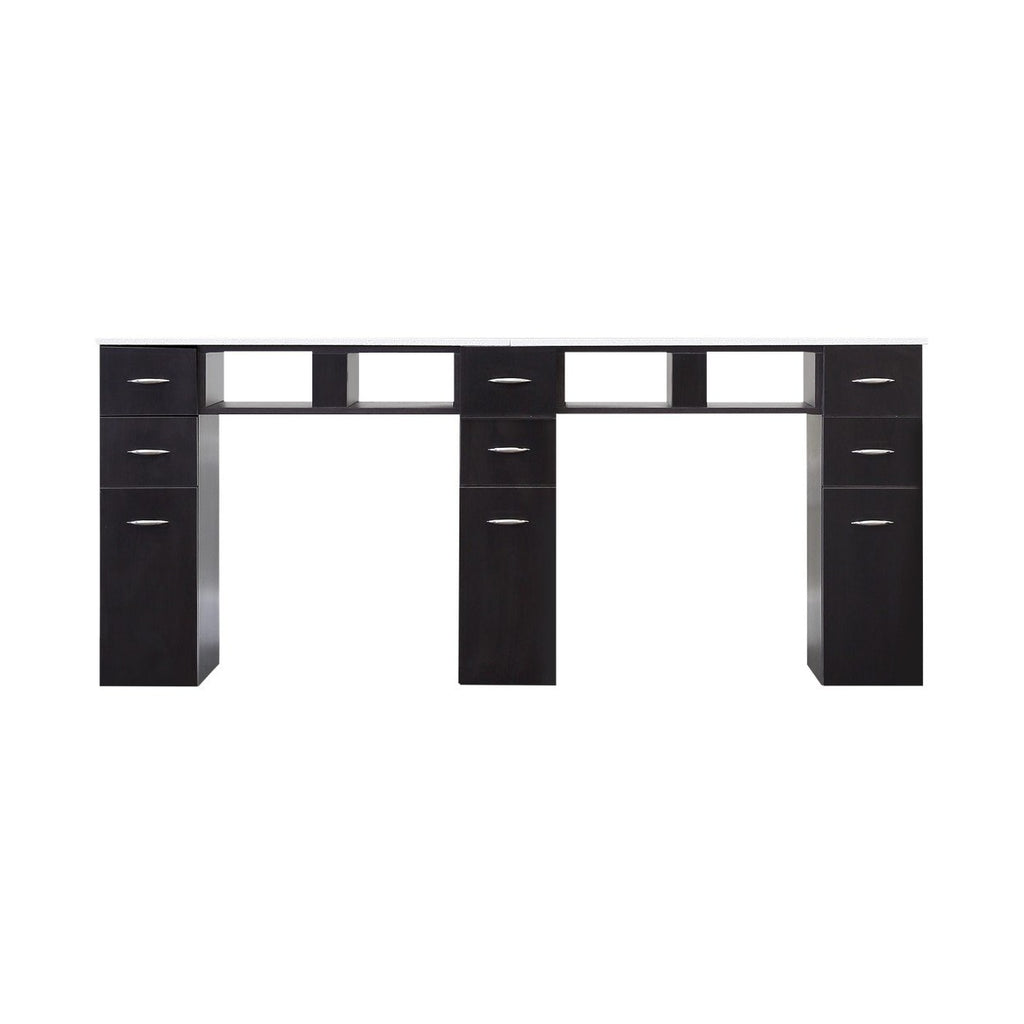 DOUBLE WHITE GRANITE TOP MANICURE TABLE Dark Brown J&A USA - Manicure Tables