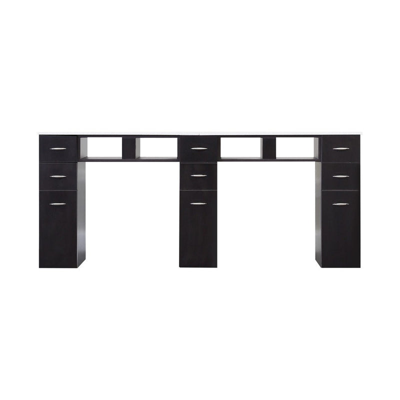 DOUBLE WHITE GRANITE TOP MANICURE TABLE Dark Brown J&A USA - Manicure Tables