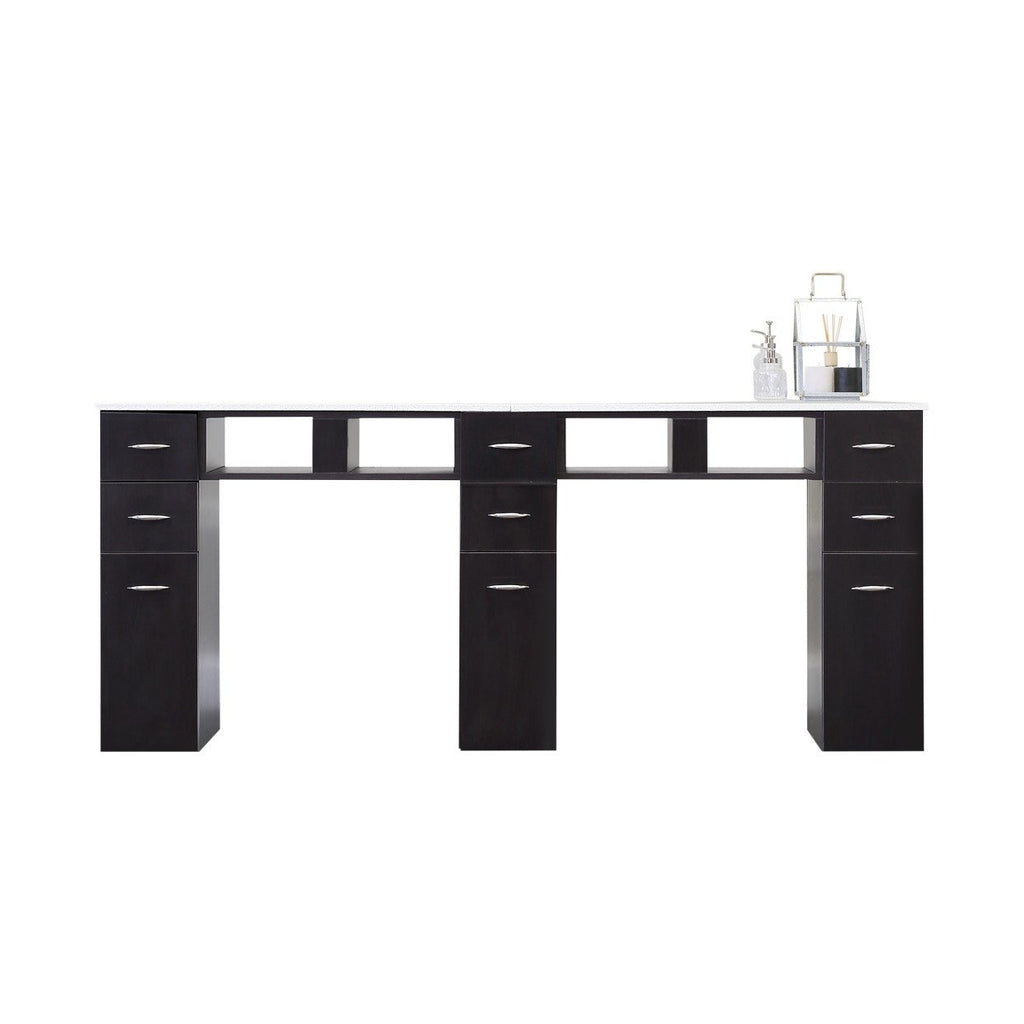 DOUBLE WHITE GRANITE TOP MANICURE TABLE Dark Brown J&A USA - Manicure Tables