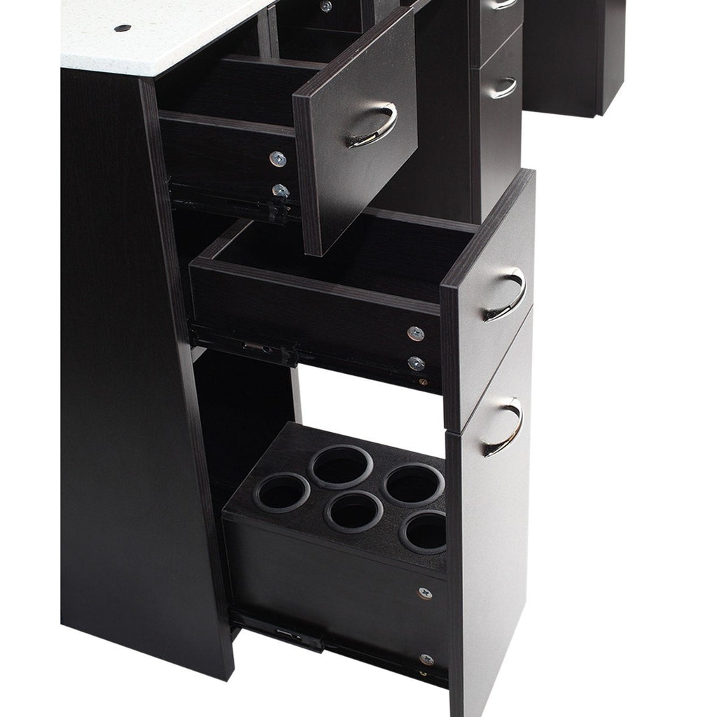 DOUBLE WHITE GRANITE TOP MANICURE TABLE Dark Brown J&A USA - Manicure Tables