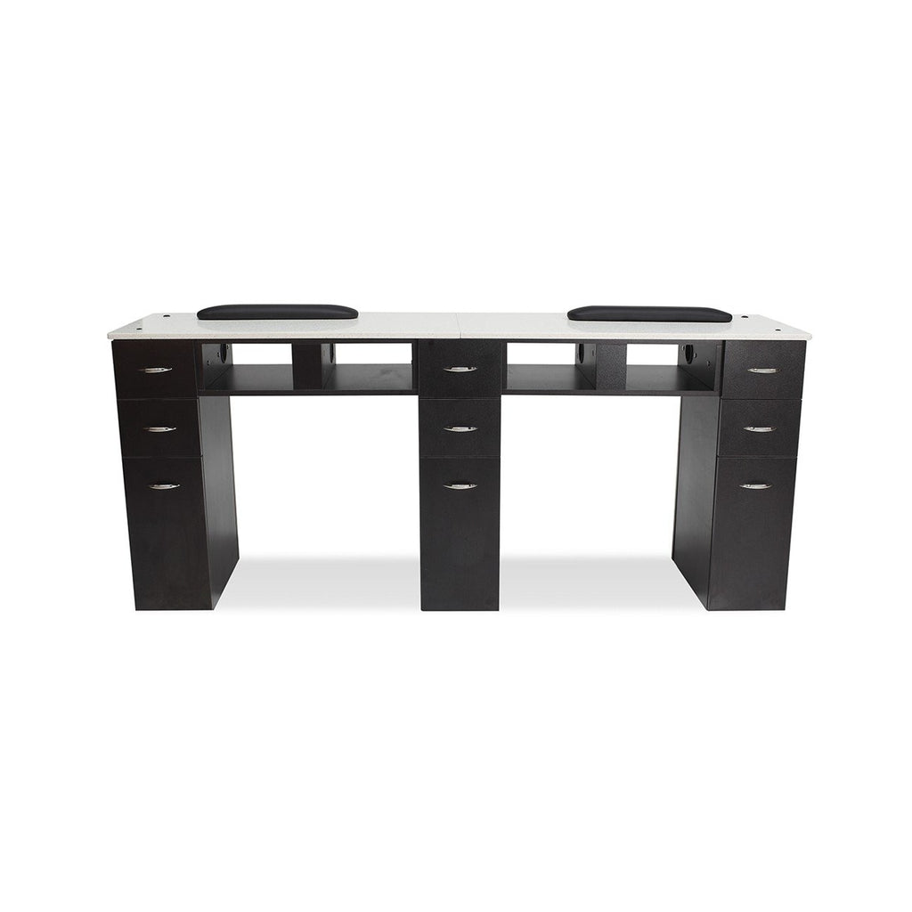 DOUBLE WHITE GRANITE TOP MANICURE TABLE Dark Brown J&A USA - Manicure Tables