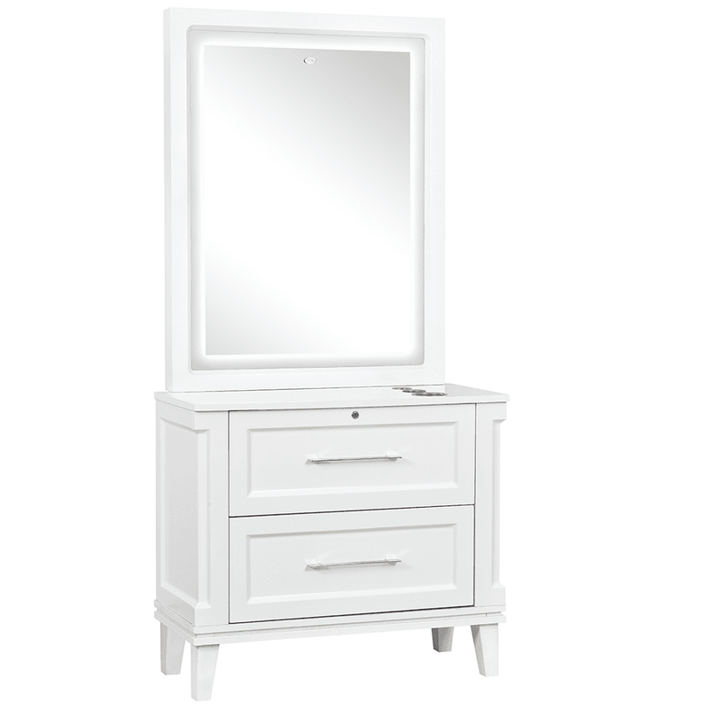 Fairview LED Lighted Styling Station Aged White DIR - Styling Stations