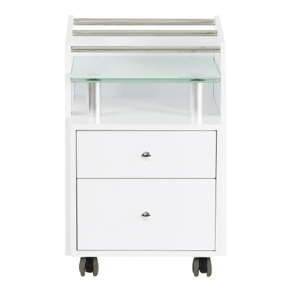 Glass Top Pedicure Cart White J&A USA - Pedicure Cart