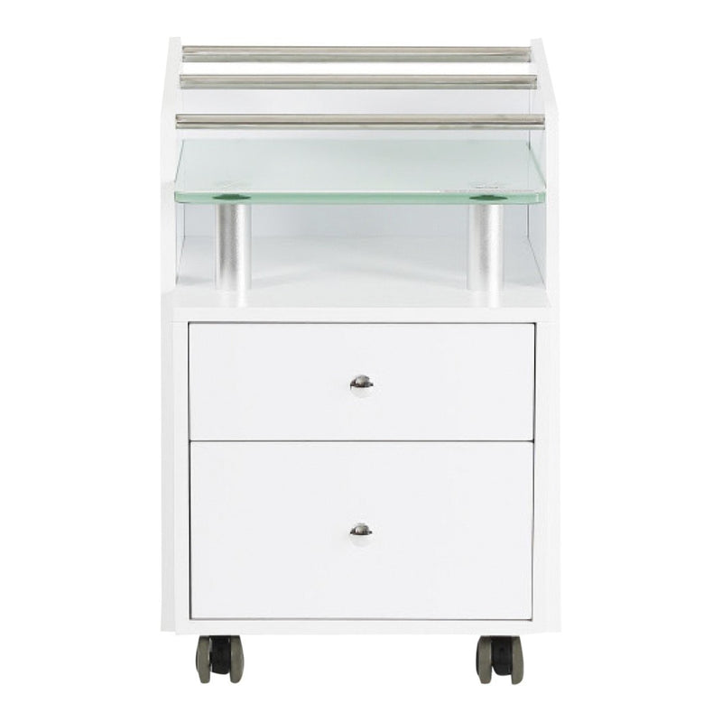 Glass Top Pedicure Cart White J&A USA - Pedicure Cart