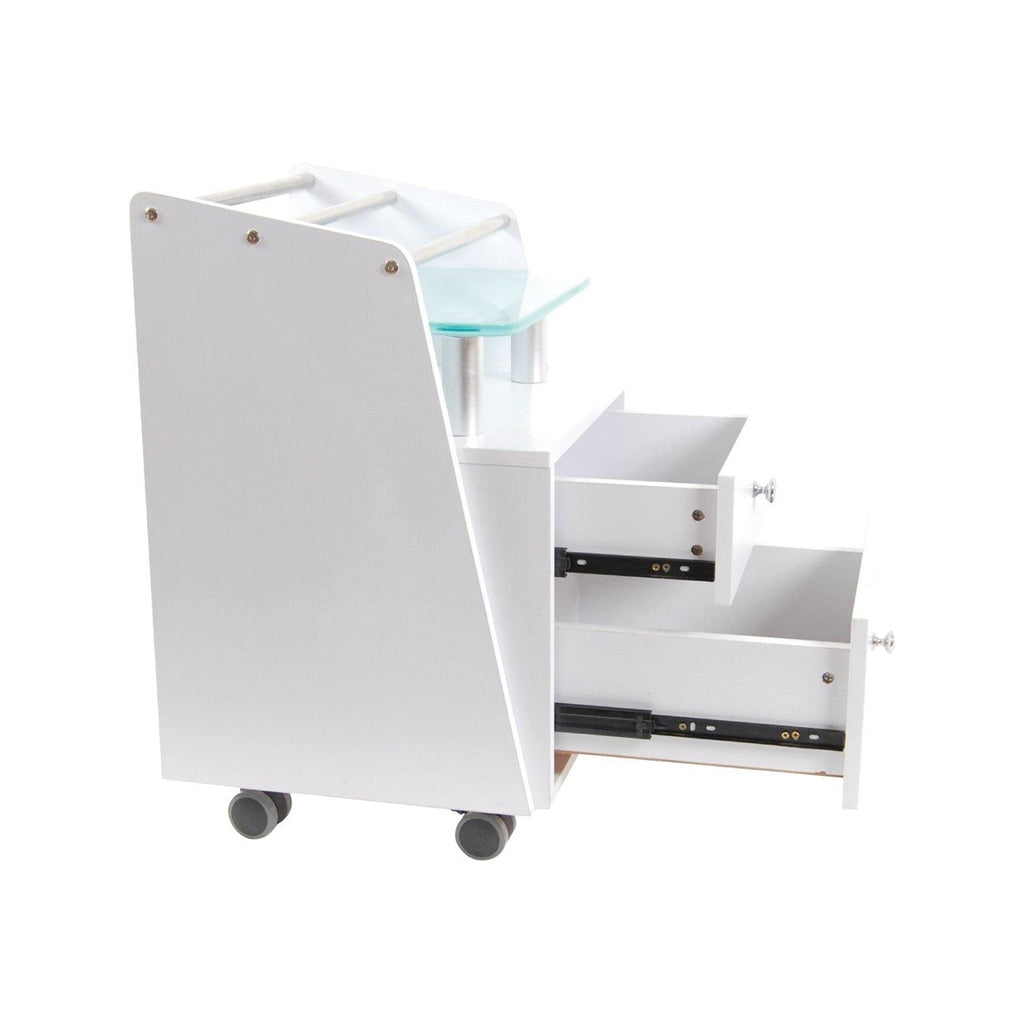 Glass Top Pedicure Cart White J&A USA - Pedicure Cart