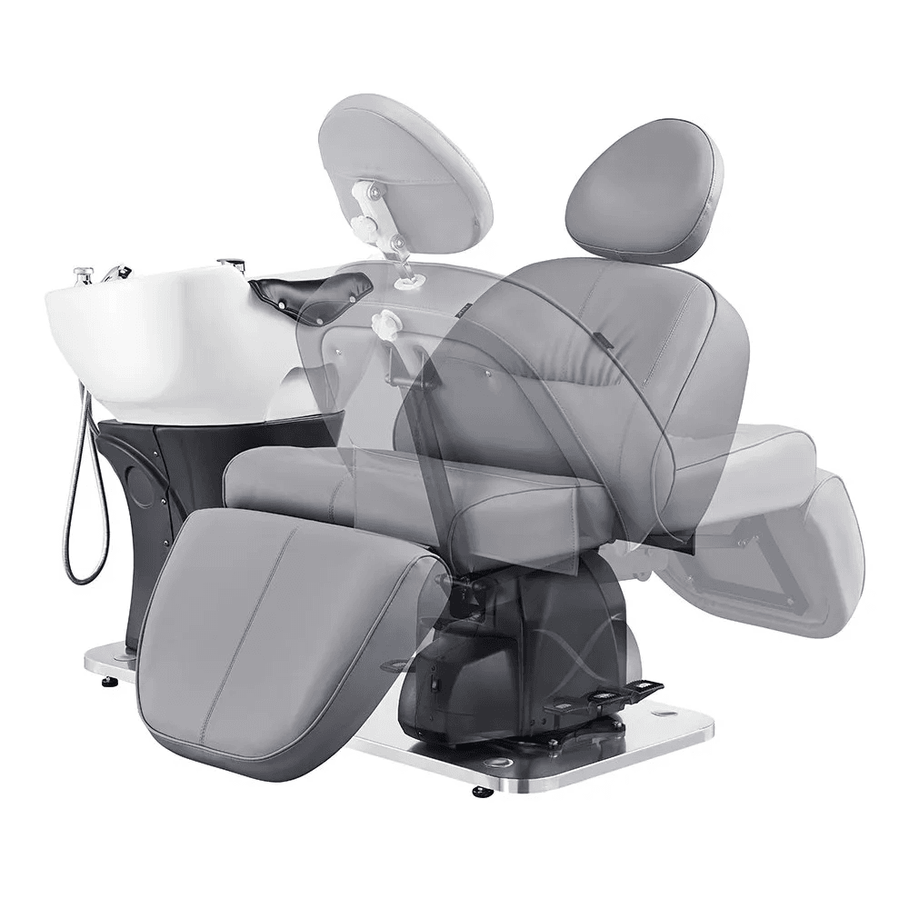 Maximus Full Recline Shampoo Grey Unit With Rotating Seat - Shampoo Stations
