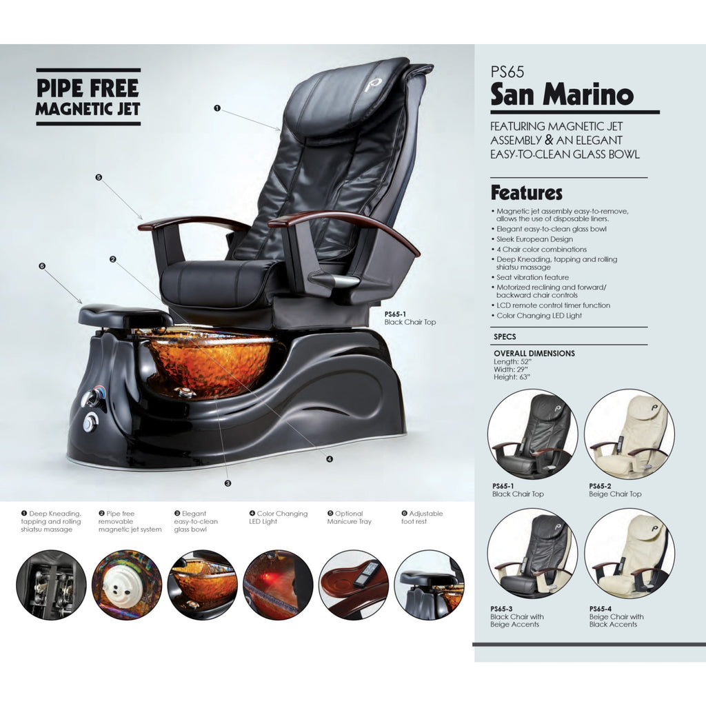 San Marino Pipeless Pedicure Spa with Glass Bowl and Shiatsu Massage Pibbs - Pedicure Chairs