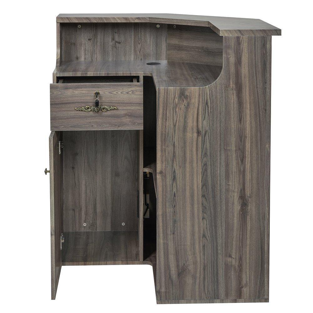 Valencia Reception Desk - Center Rustic Teak - Reception Desks