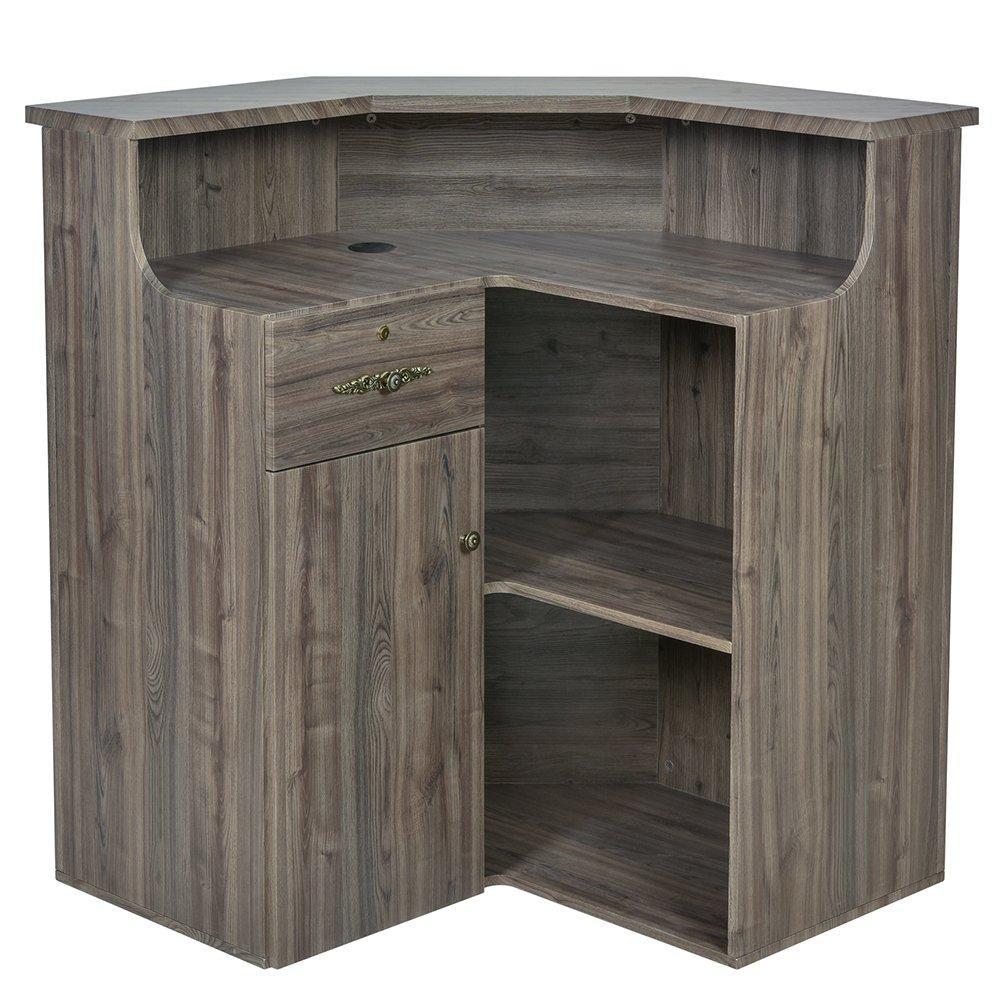 Valencia Reception Desk - Center Rustic Teak - Reception Desks