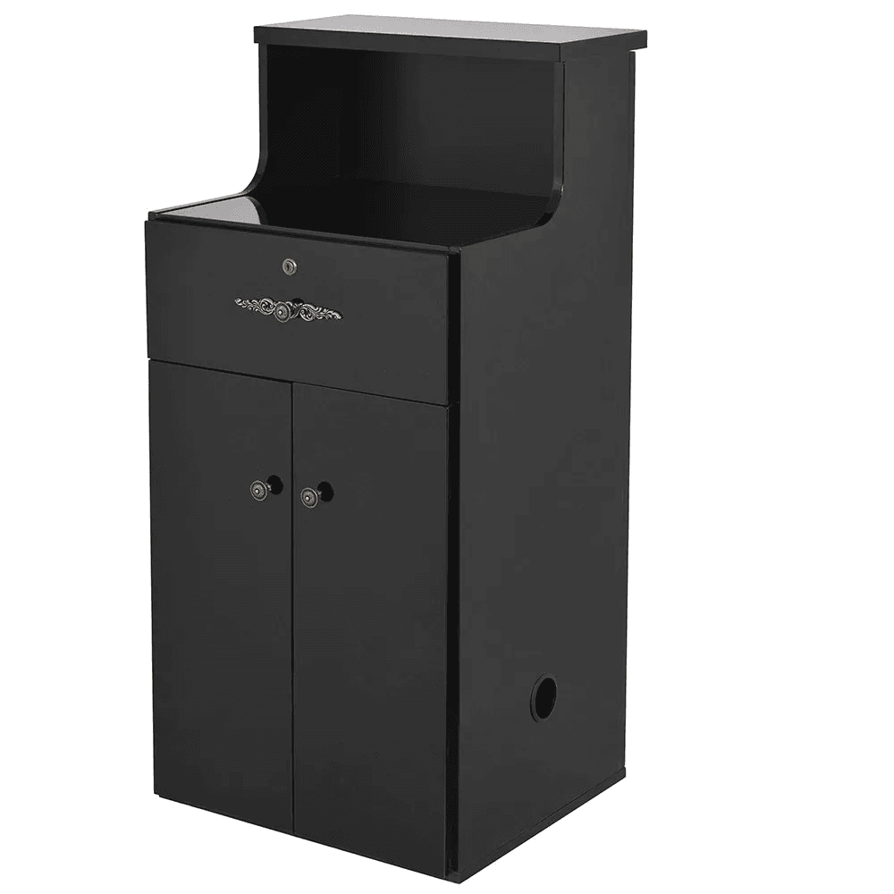 Valencia Reception Desk - Side Storage Meteor Black DIR - Reception Desks