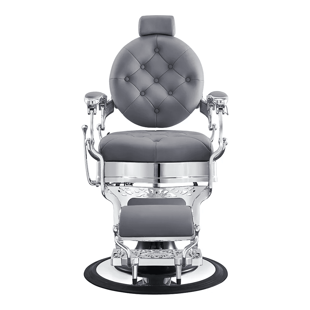 Vanquish Chrome Frame Barber Chair Grey DIR - Barber Chairs