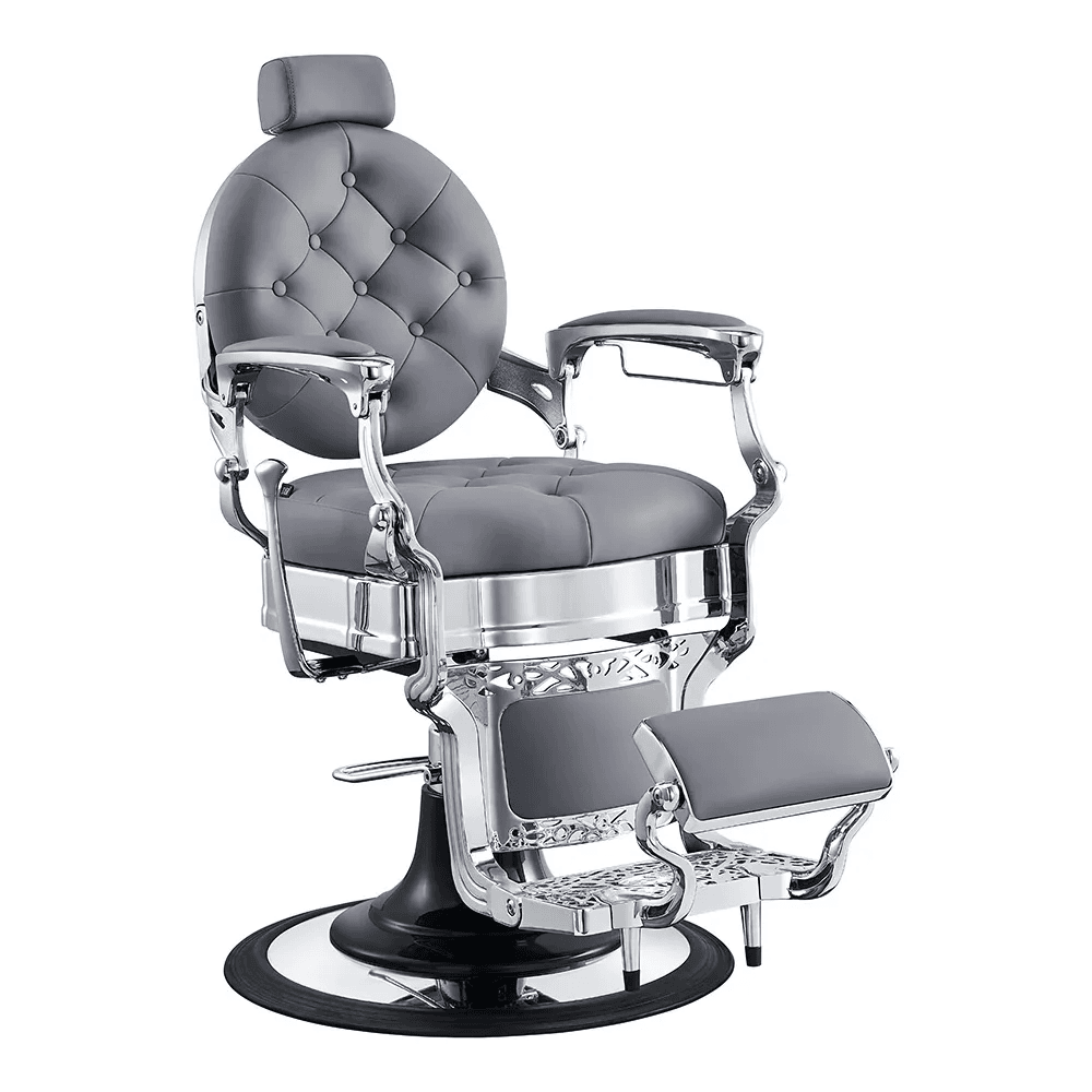 Vanquish Chrome Frame Barber Chair Grey DIR - Barber Chairs