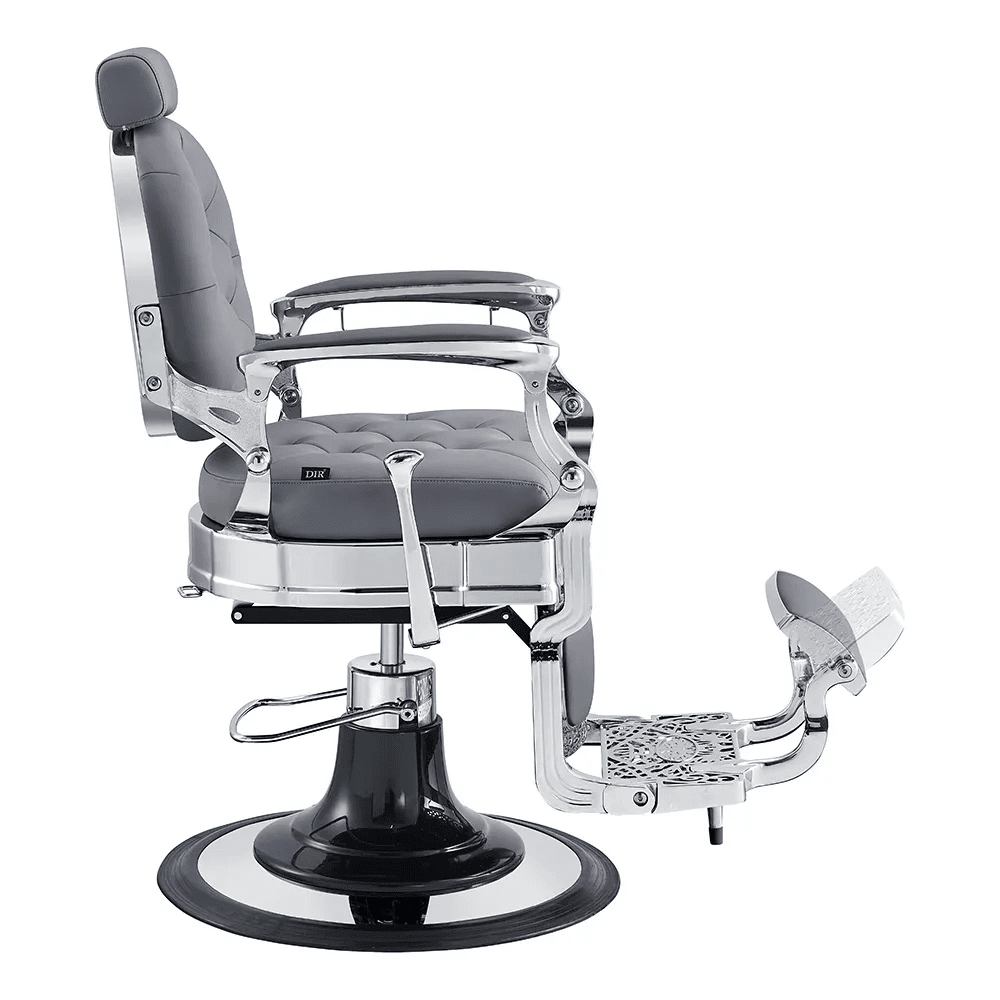 Vanquish Chrome Frame Barber Chair Grey DIR - Barber Chairs