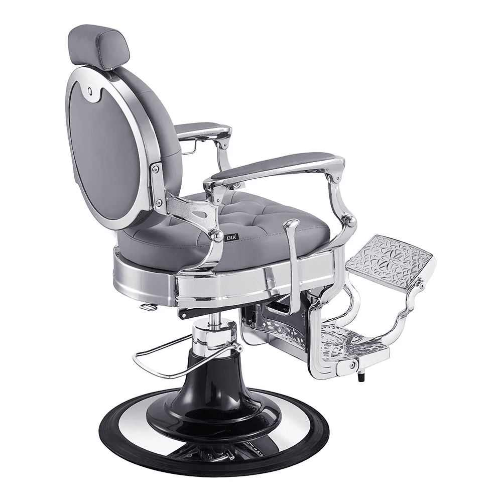Vanquish Chrome Frame Barber Chair Grey DIR - Barber Chairs