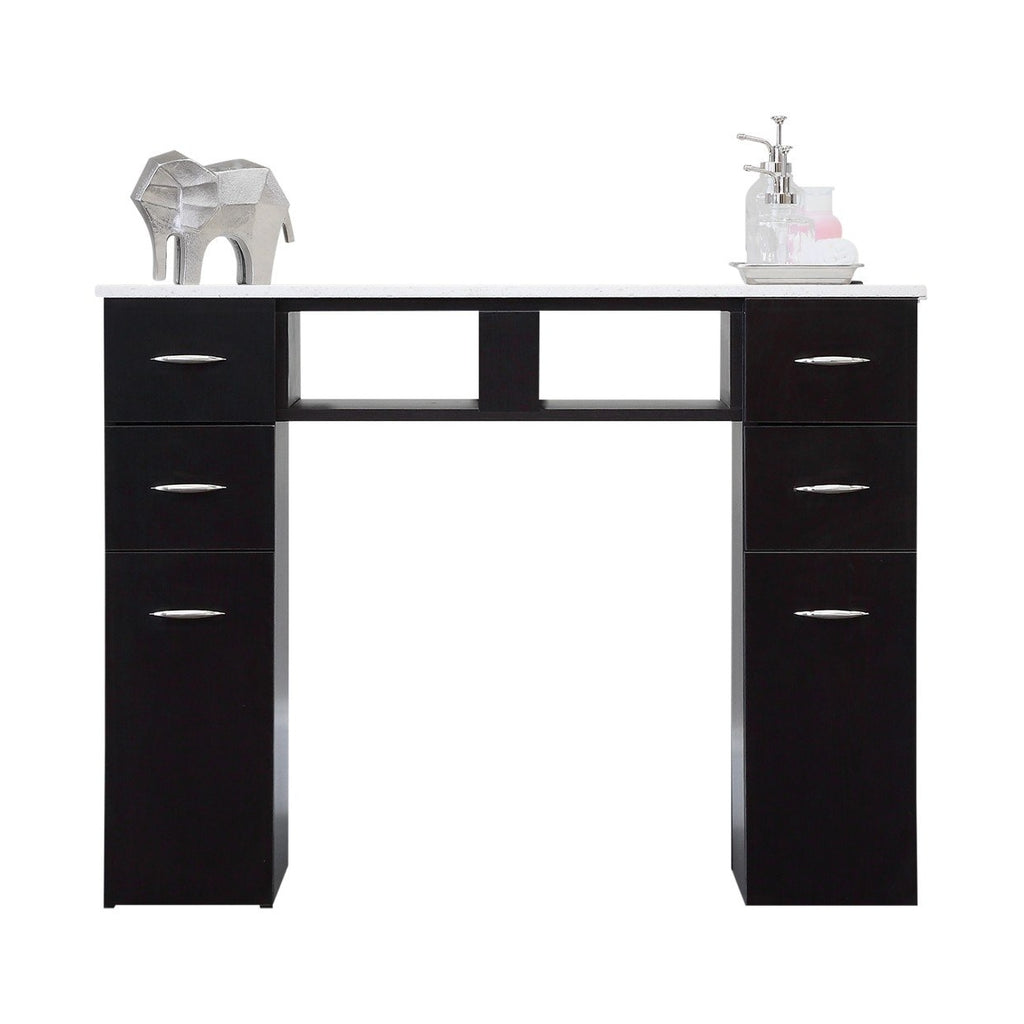 WHITE GRANITE TOP MANICURE TABLE Dark Brown J&A USA - Manicure Tables