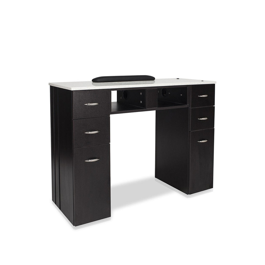 WHITE GRANITE TOP MANICURE TABLE Dark Brown J&A USA - Manicure Tables