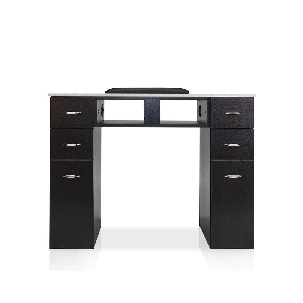 WHITE GRANITE TOP MANICURE TABLE Dark Brown J&A USA - Manicure Tables