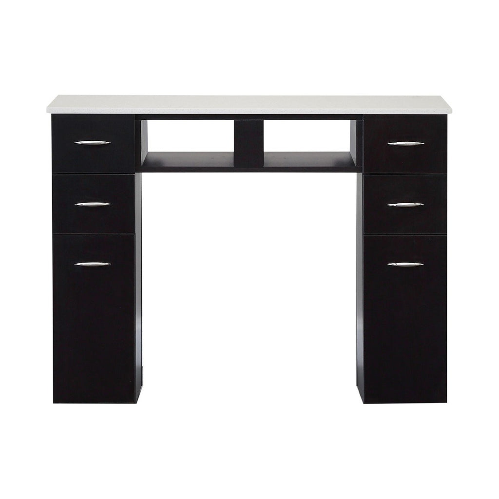 WHITE GRANITE TOP MANICURE TABLE Dark Brown J&A USA - Manicure Tables