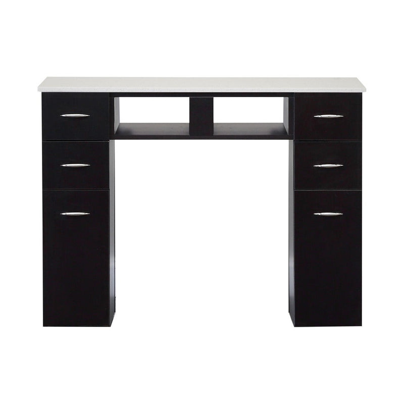 WHITE GRANITE TOP MANICURE TABLE Dark Brown J&A USA - Manicure Tables