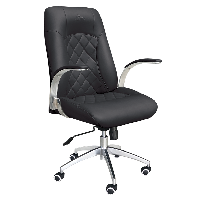 Whale Spa Customer Chair Diamond 3209 in Black with armrests, diamond back, and wheels.