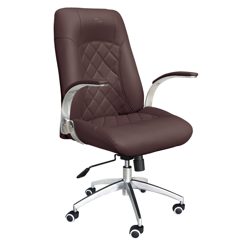 Whale Spa Customer Chair Diamond 3209 in Chocolate with chrome arms and five-wheel base.