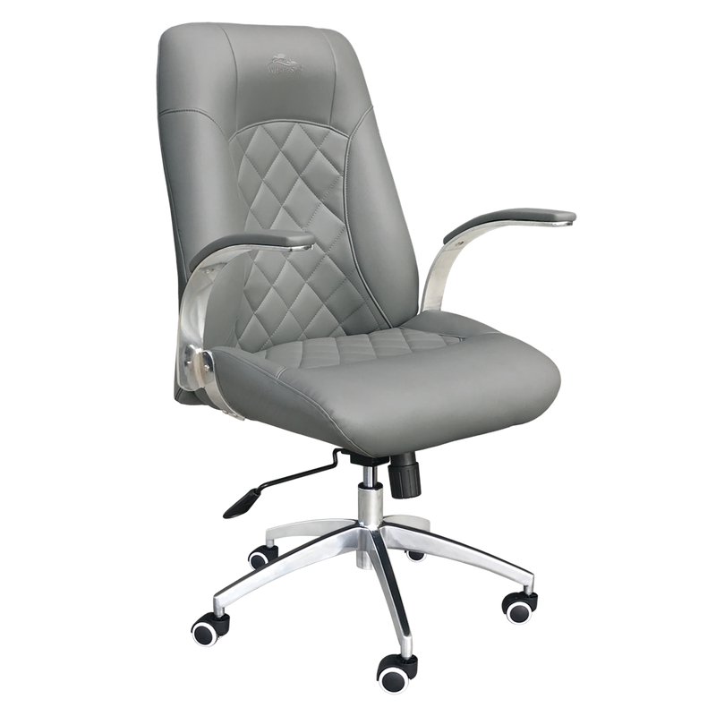 Whale Spa Customer Chair Diamond 3209 in gray with quilted back, metal arms, and swivel base.
