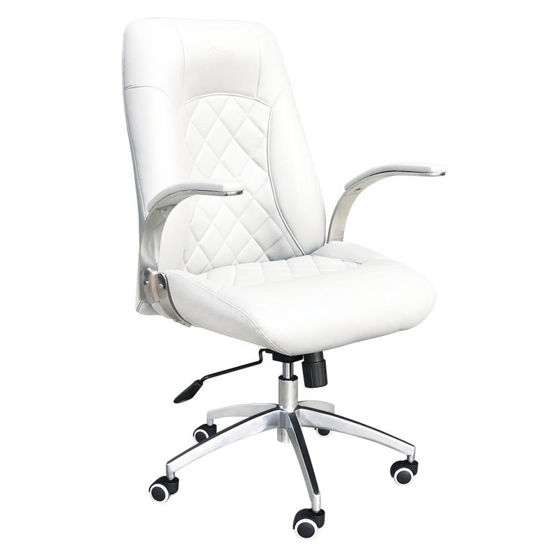 Whale Spa Customer Chair Diamond 3209 in white with padded seat, metal arms, and casters.