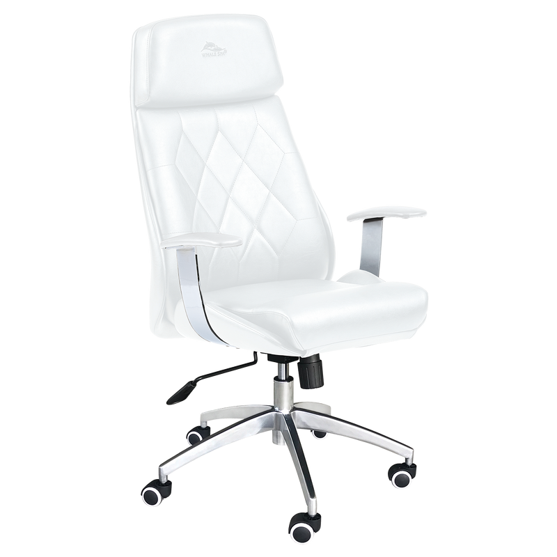 White Whale Spa Customer Chair Diamond 3309, ergonomic, high-back with arms and wheeled metal base.