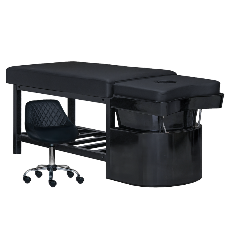 Black shampoo bench with chair on a white background
