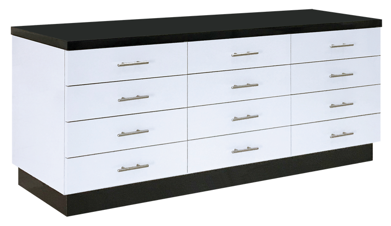 BW Polish & Powder Cabinet by Whale Spa, black and white with 12 drawers for storage.