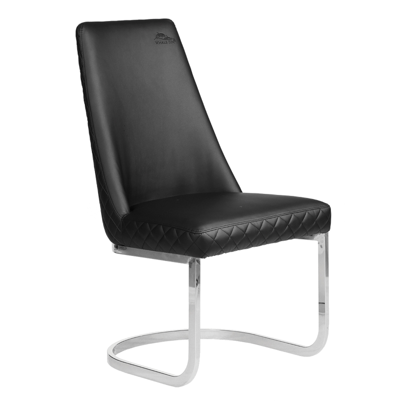 Whale Spa Customer Chair Diamond in Black with quilted seat and metal cantilever base.