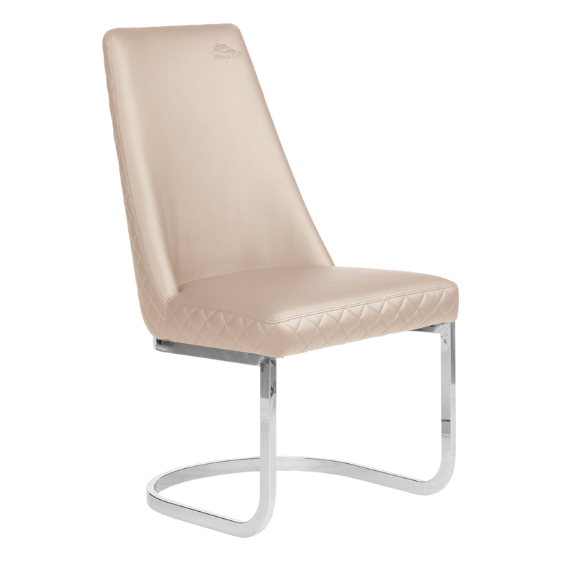 Whale Spa Customer Chair Diamond in Khaki with chrome cantilever base on white background.