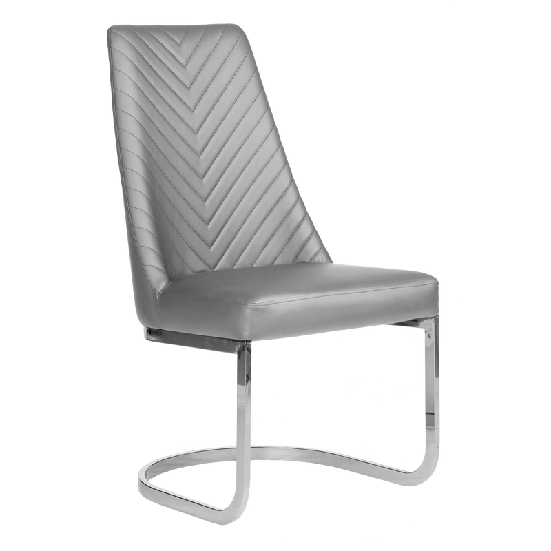 Whale Spa Customer Chair Chevron in gray with chevron-stitched back and chrome cantilever base.