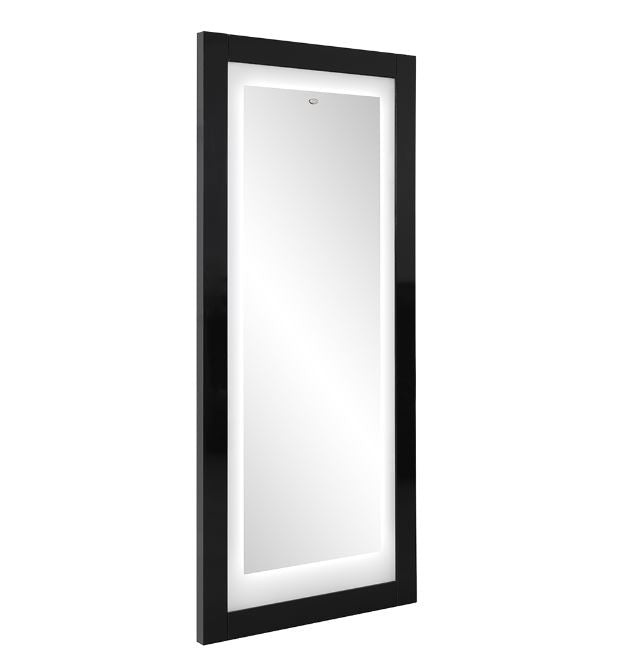 Luna II LED Styling Station by DIR with black frame and LED edge lighting.